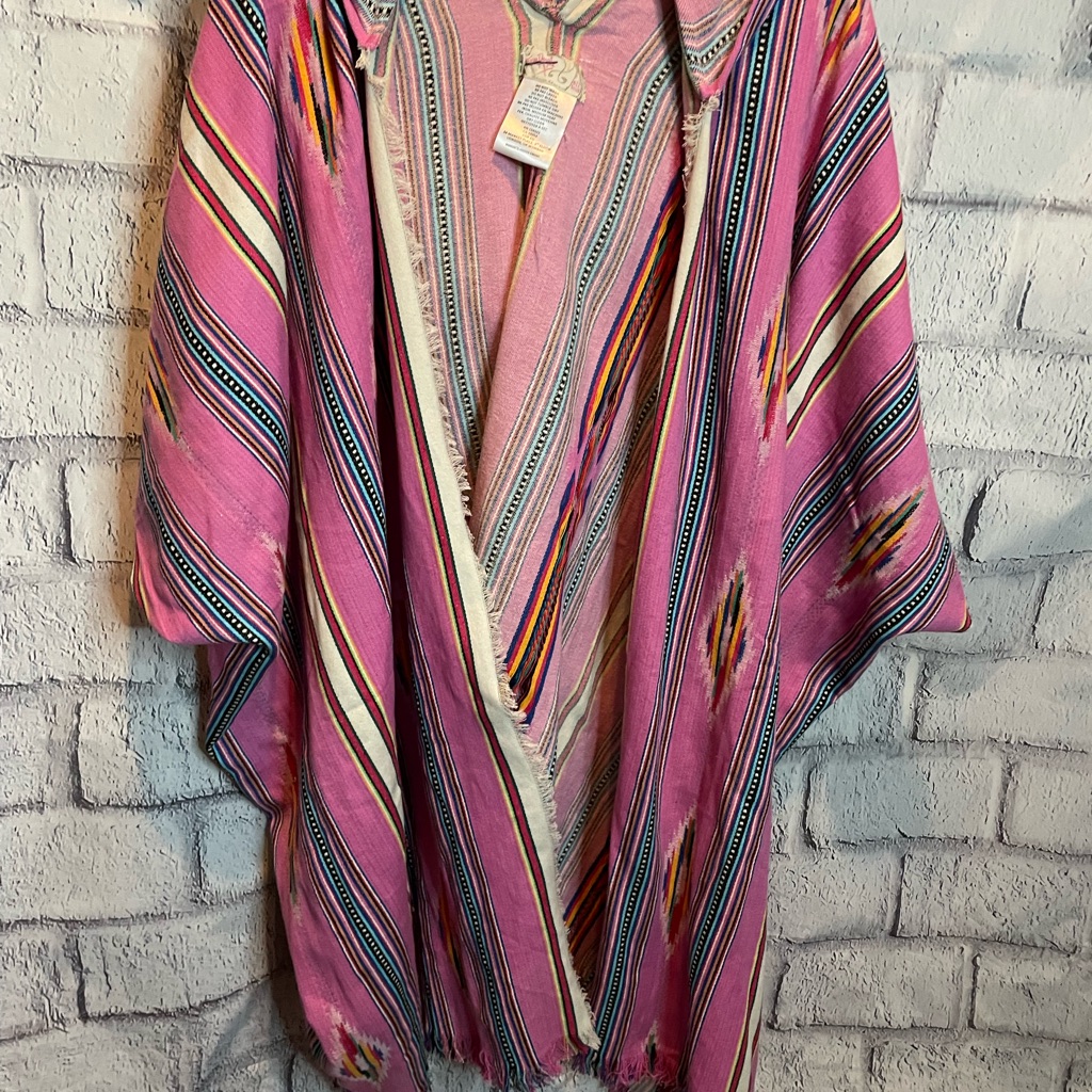 Free People All Tous Pink Striped Hooded Cape. Nwot